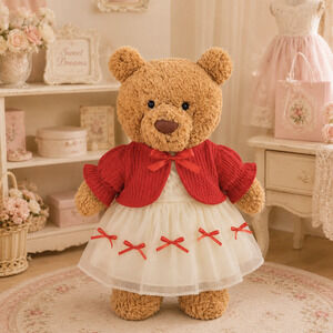 Large Bartholomew Bear & 16" Plush Clothes Outfit - Red Bow Tulle Dress 2-Piece